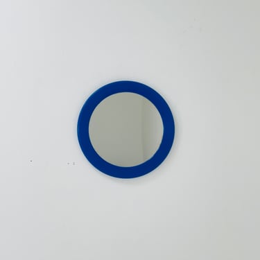 Space Age round wall mirror blue frame in plastic by Syla, France 1970s 