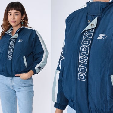Dallas Cowboys Jacket 90s Pro Line Starter Football NFL Puffer Jacket Texas Sports Streetwear Coat Blue Striped Vintage 1990s Youth Medium 