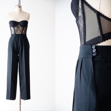 high waisted pants | 80s 90s vintage Prophecy black wool dark academia pleated straight leg trousers 