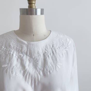 cute cottagecore blouse 80s 90s vintage white embroidered long sleeve shirt 