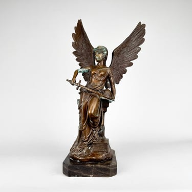 Antique Broze Sculpture - Angel with Sword, Marked 