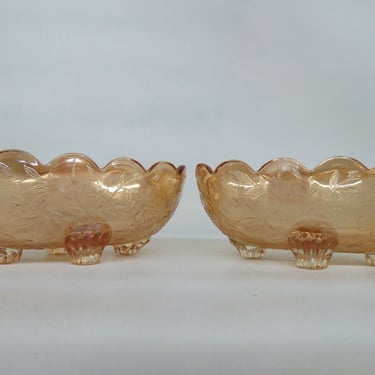 Jeannette Floragold Marigold Glass Pair of Oval Footed Candy Dishes 1398B