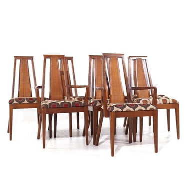 Merton Gershun for American of Martinsville Mid Century Walnut and Cane Dining Chairs - Set of 8 - mcm 