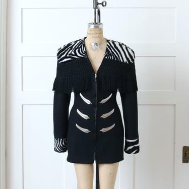 vintage 1990s Parasuco zebra print jacket • runway black wool jacket / tailored fit with padded shoulders 