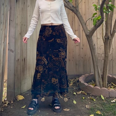 Y2K Black and Brown Floral Chiffon Skirt 