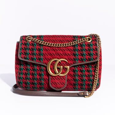 GUCCI Red Tweed Marmont Flap Bag
