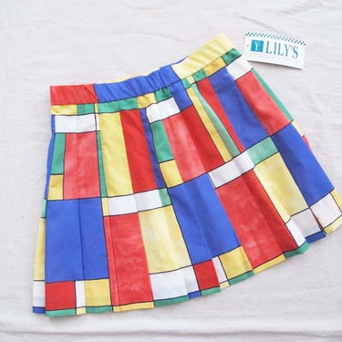 90s Pleated Mini Skirt XS S - High Waist Colorful Short Pleat Skirt - Deadstock New with Tags Lilys Beverly Hills Tennis Skirt - Mondrian 