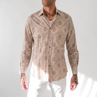 PAUL SMITH LONDON Light Sand & Pastel Floral Paisley Print Cotton Long Sleeve Dress Shirt | Made in Italy | Y2K English Designer Mod Shirt 