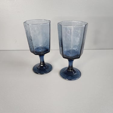 Set of 2 Libbey Facets Cobalt Blue Drinking Glasses 