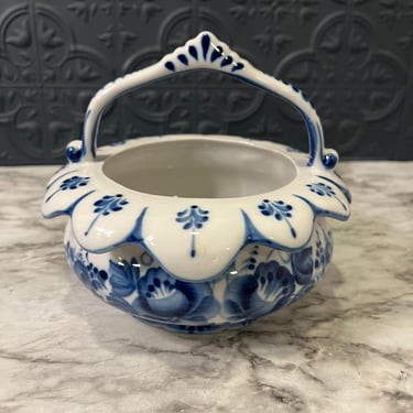 Blue and White Ceramic Russian Basket