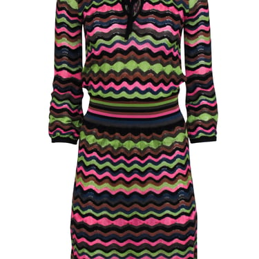 Missoni - Black Knit Midi Dress W/ Multi-Color Wave Pattern Sz 4