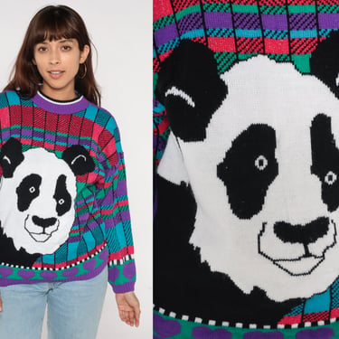 Metallic Panda Sweater Vintage 80s Sweater Bear Animal Novelty 90s