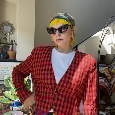 VTG 90s Red and Black Check Cropped Blazer 