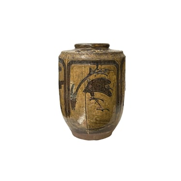 Vintage Earthy Beige Brown Village Rural Pottery Ceramic Pot Vase JK223E 