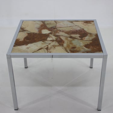 1980s Resin and Stone Chrome Plated Coffee Table, Germany / Vintage Table / Mid-century / Beige colour / 