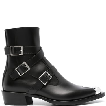 Alexander Mcqueen Men Buckled Leather Ankle Boots