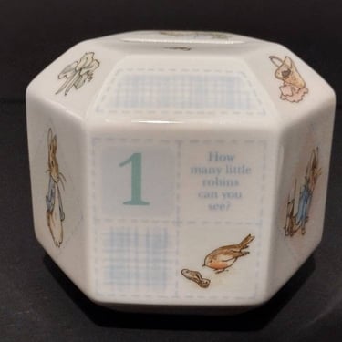 Vintage Wedgwood Porcelain Peter Rabbit Centenary Hexagonal Money Box Piggy Bank Made in England 4