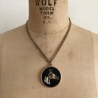Horse Medallion Pendant Necklace - 1970s 