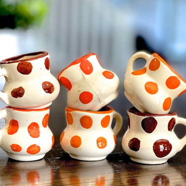 VINTAGE: 6pcs - Mini Mexican Ceramic Mugs - Dotted Mugs - Crafts - Handmade - Kids Play - SKU 14-A1-00034874 