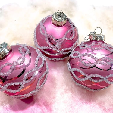 VINTAGE: 3pcs - Pink Mauve Glass Ornaments - Christmas Decor - Holiday 