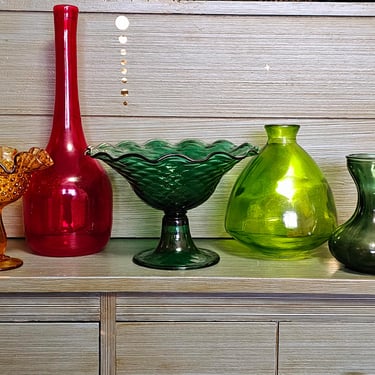 Modern Boho Colorful Glass Vase Bottle Set Decor Glassware 