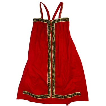 60s / 70s Red German Jacquard Oktoberfest Mini Dress // Metallic Gold Jacquard 