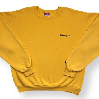 Vintage 90s Champion Spell Out Yellow Essential Crewneck Sweatshirt Pullover Size Large 