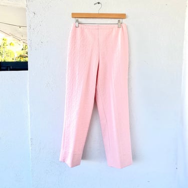 Vintage 70s Jacquard Pink High Waisted Ankle Pants // 1970s Textured Sweet Cropped Pants 