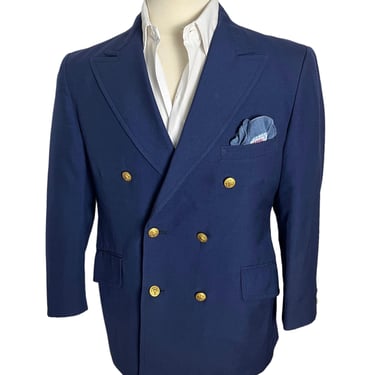 Vintage 1960s/1970s ALEXANDRE Double-Breasted Navy Blazer ~ size 36 to 38 Short ~ jacket / sport coat ~ Gold Buttons ~ Bespoke / Custom 