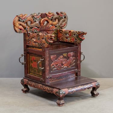 Heavily Carved & Painted Dragon Motif Sedan Chair
