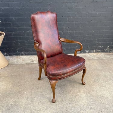 Vintage Leather Carved Arm Chair, c.1950’s 