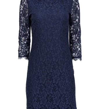 Diane von Furstenberg - Navy Lace Overlay Cocktail "Zarita" Dress Sz 8