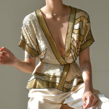 6785t / silk art deco wrap blouse / s 