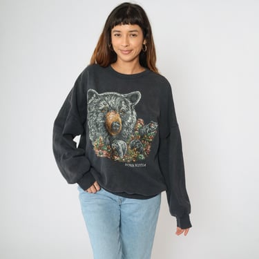 Vintage Nova Scotia Bear Sweatshirt 90s Black Bear Animal Wildlife Graphic Crewneck Tourist Travel Charcoal Grey 1990s Extra Large xl 