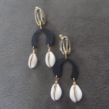 Unique black cowrie shell earrings 