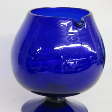 Cobalt Blue Hand Blown Glass Footed Round Vase with Spout 3107B