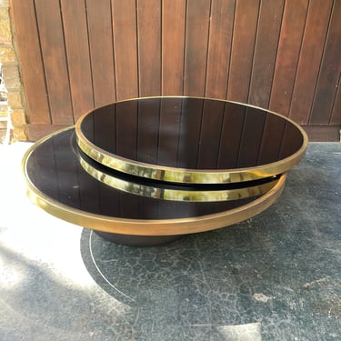 1970s Vintage DIA Swivel Coffee Table Brass Smoked Glass Mid-Century Two Tier Design Institute America 