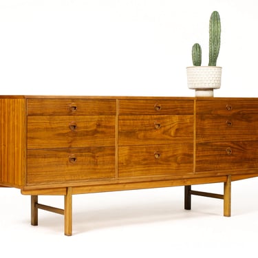 Danish Modern / Mid Century Walnut Low Dresser — Yngve Ekstrom for Dux — 9 Drawers 