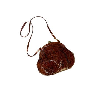 Vintage Raisin Red Brown Snakeskin Baguette Shoulder Bag Purse 