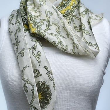Vintage Silk Summer Scarf or Silk Hair Wrap with Floral Paisley Design | Perfect Vintage Colors | 30”x30” 
