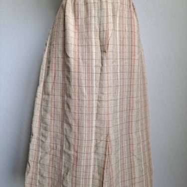Vintage Early 1970's MJ Concepts in Sportswear Beige and Coral Plaid High Waist Midi Skirt 29