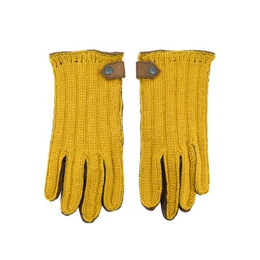 Gucci Yellow Knit and Leather Gloves