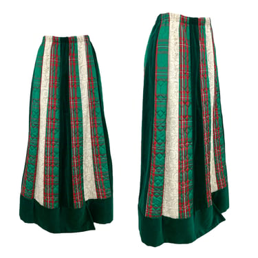 Vtg Vintage 1970s 70s Chessa Davis Holiday Tartan Emerald Velvet Maxi Skirt 