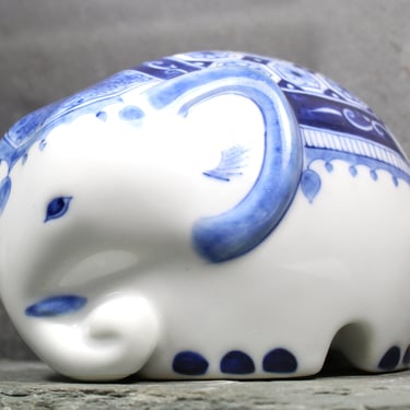 Lucky Elephant Ceramic Bank | Thai Piggy Bank Blue and White Ceramic Elephant | Made in Thailand | FREE SHIPPING 