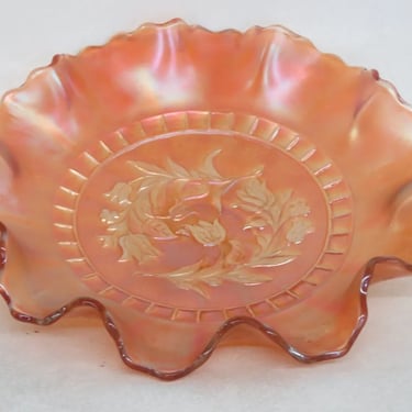Dugan Windflower Marigold Carnival Glass Ruffled Rim Candy Dish Bowl 3360B