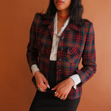 Vintage Sonia Rykiel Tweed Plaid Jacket/ Size Medium Large 