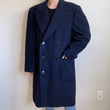 Vintage Mens 1950s Navy Blue 100% Cashmere Mid Length Warm Trench Coat Sz L 