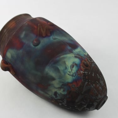 Raku Studio Pottery Torpedo Urn Wall Vase with Fireworks Rare 