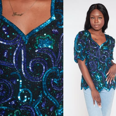 Blue green sale sequin top