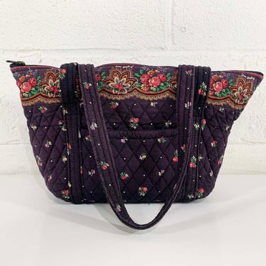 Vintage Vera Bradley Quilted Tote Bag Brown Purse Sewing Bag Quilt Handbag Purse Fabric Brown Floral 1990s 